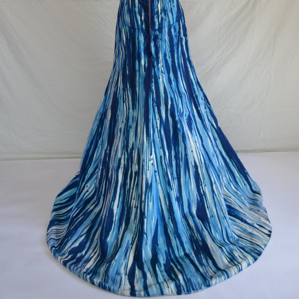 NEW silk Monique Lhuillier painted couture Wedding Dress white blue ivory tiedye - Picture 11 of 16